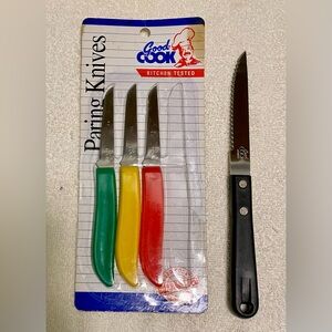 Vintage Bradshaw Good Cook 3Pk Colored Paring Knives + Serrated New Collectible